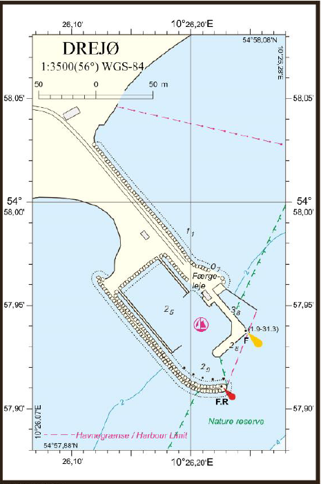 Kort over Drejø Havn og havnegrænser
